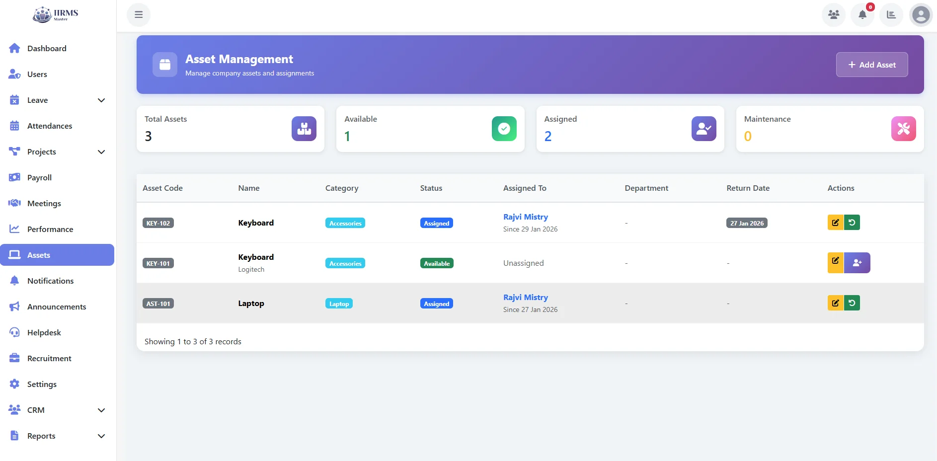Asset system