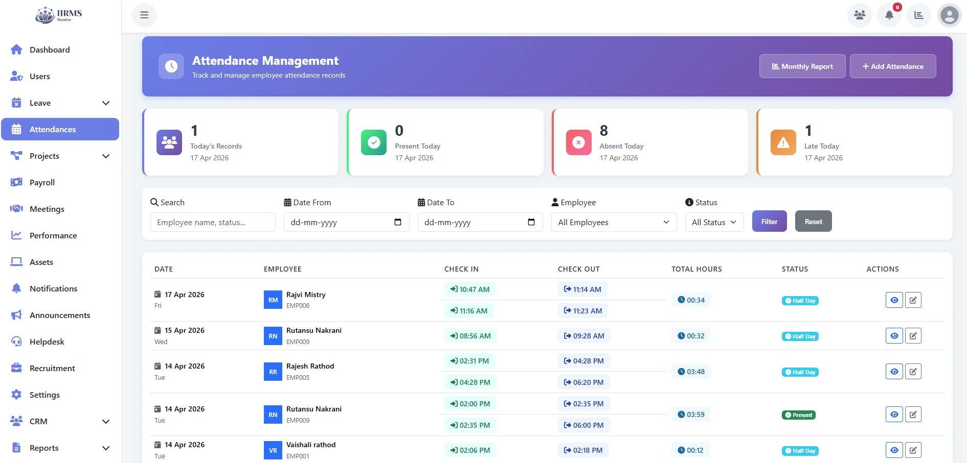 Admin Attendance Page