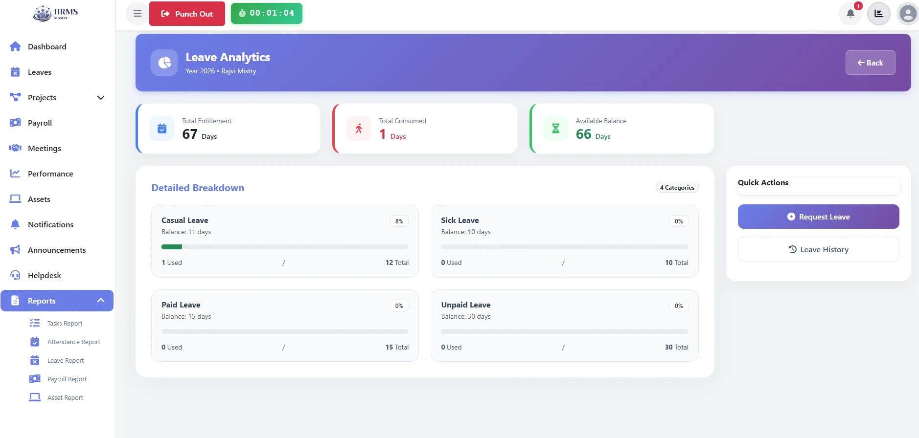 Employee leave page